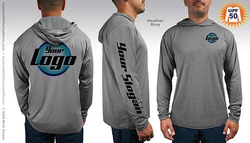 Heather grey custom work shirts with dark ink dye sublimation printing