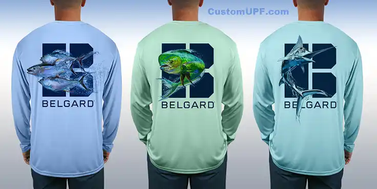 Examples of how you can change the fish image every year with a new order: Tuna, Mahi Mahi and silver Marlin on the Belgard Logo.