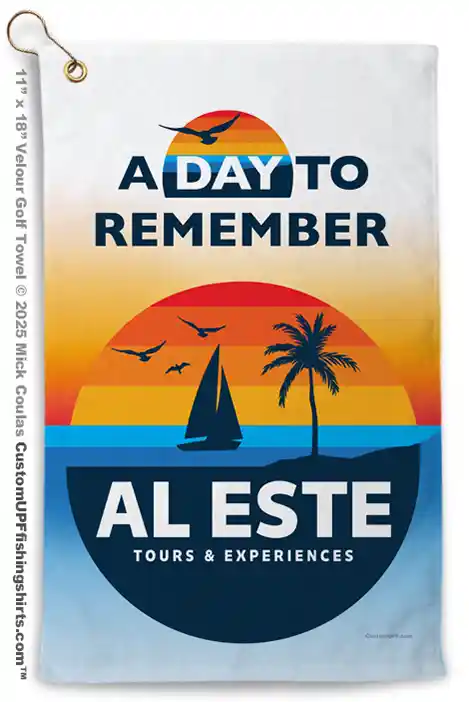 Customized-golf-towels-al-este-3-side-ink-bleed This is an example of a customized golf towel where the ink prints off the edge on 3 sides.