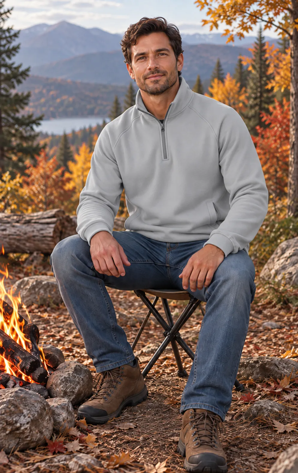 Mens Quarter Zip Sweatshirt premium 7.5oz Polyester Fleece shown in grey