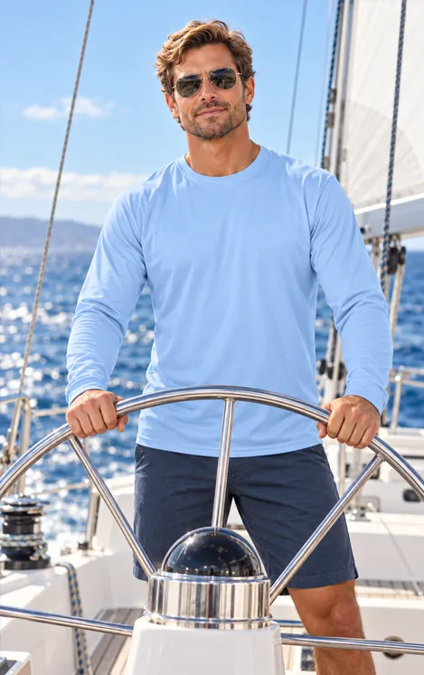 Mens UV Long Sleeve Crew Neck in Blue